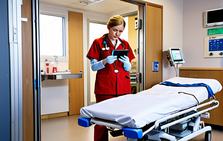 The Critical Digital Handover**
    A dynamic and collaborative scene at the emergency department entrance of a modern Swedish hospital. An ambulance crew is seamlessly handing over a patient to waiting ER staff. The air is charged with urgency but also professional calm. Visible elements include digital tablets displaying critical patient information, a modern ambulance with subtle Swedish markings, and hospital personnel in contemporary uniforms. The focus is on the rapid, efficient information exchange and the vital, technology-aided link between pre-hospital and in-hospital care.

2.  **Prompt for